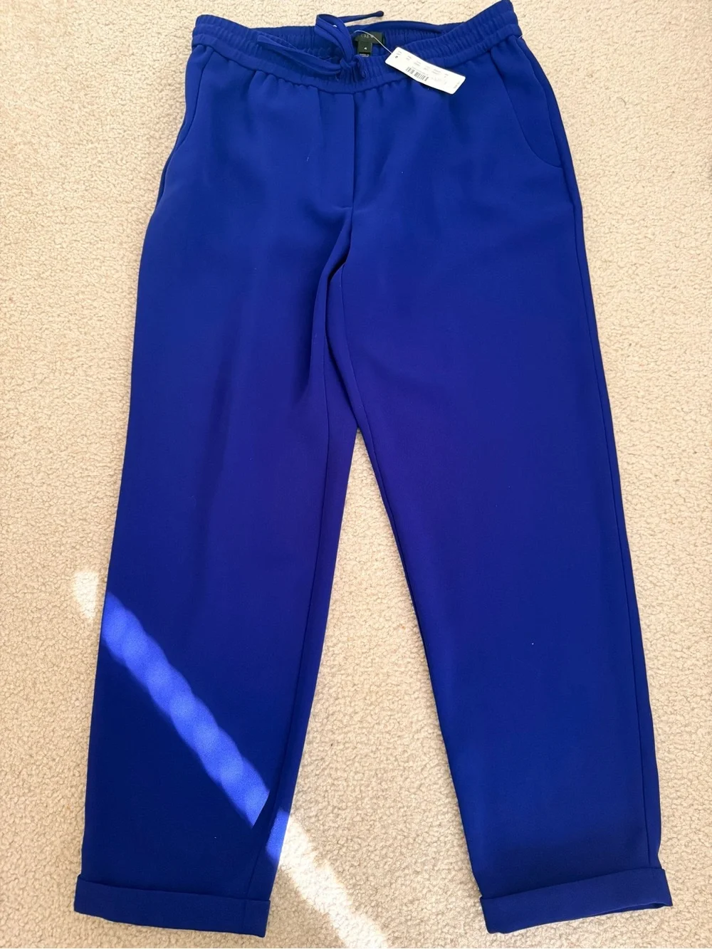 NEW J Crew Cobalt Blue Elastic Drawstring Pants Mid Rise Crepe, Size 4